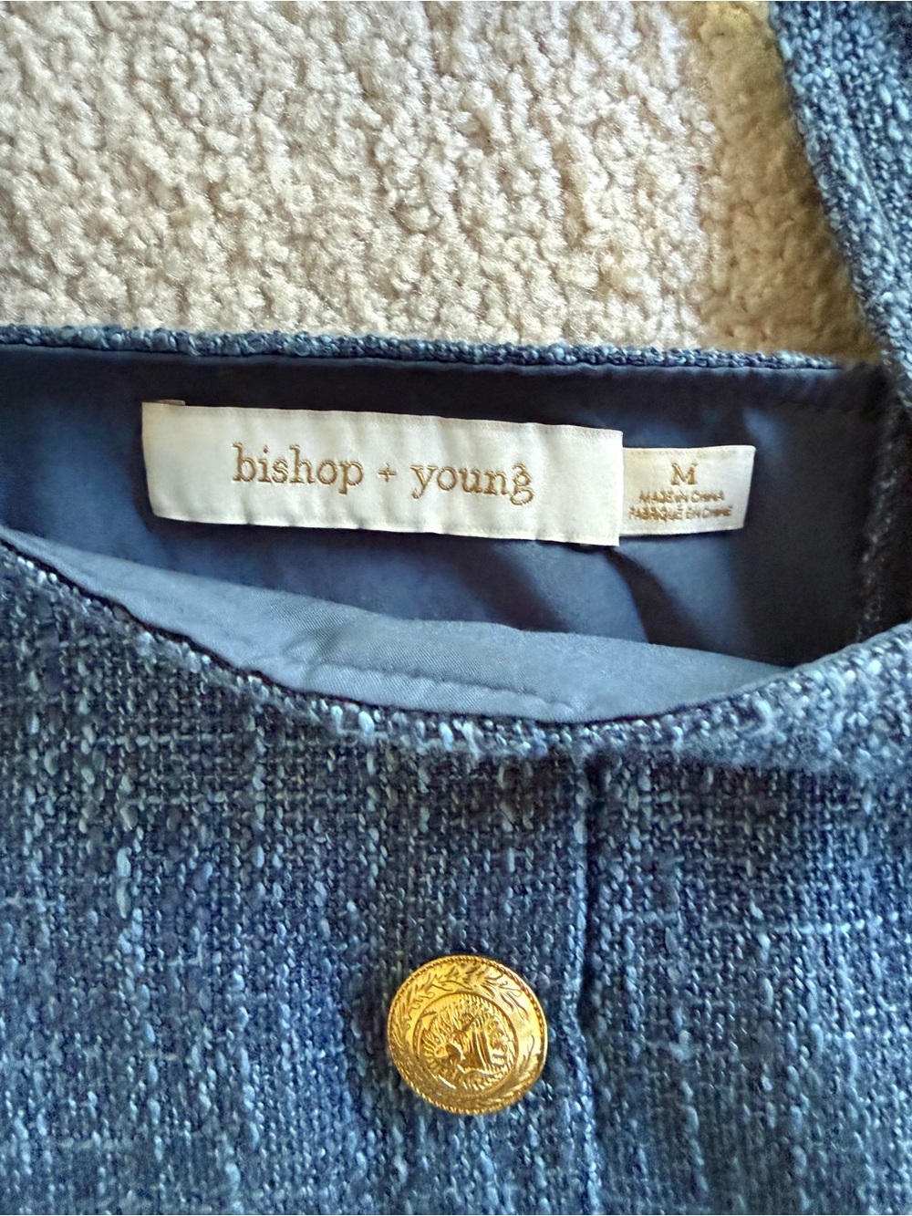 bishop + young Blue Tweed-Look High-Waist Shorts Set with Gold Buttons - Picture 4 of 6